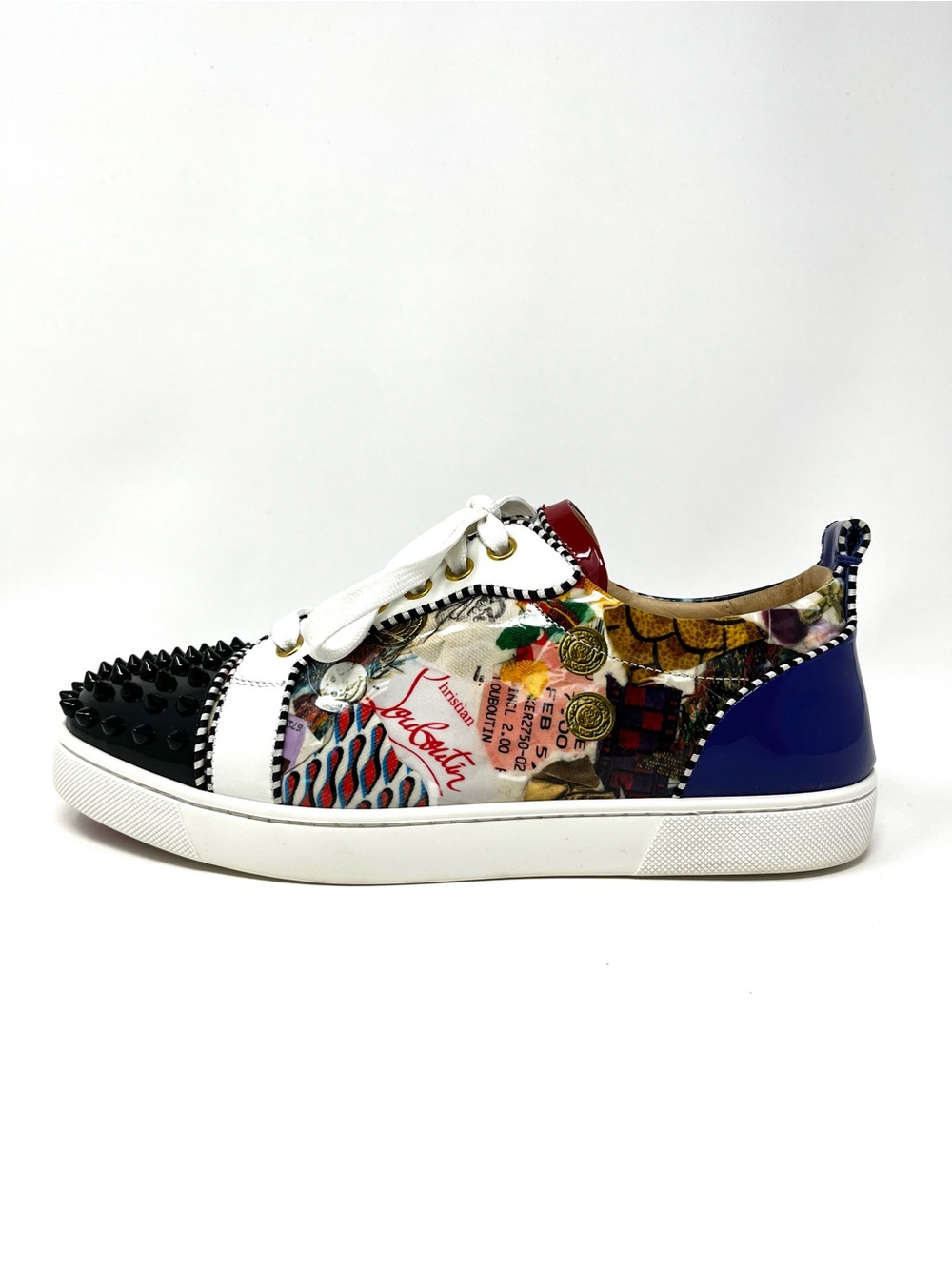 Christian Louboutin Black White Blue Louis Junior Jr Orlato Spike Sneakers 39 9